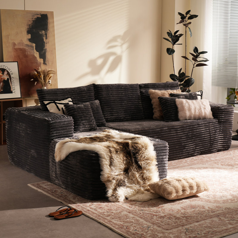 Fontanez Compression Packed 2 - Piece Corduroy Sectional - No Assembly Required, Left Hand Facing, Gray