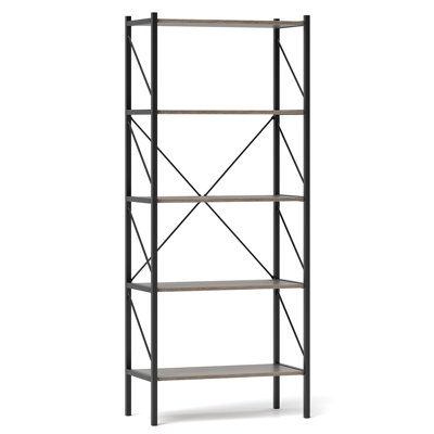 Bibliothèque industrielle à 5 niveaux avec structure métallique robuste et étagères en bois d'ingénierie, meuble de rangement moderne sur pied pour salon, bureau, cuisine, gris
