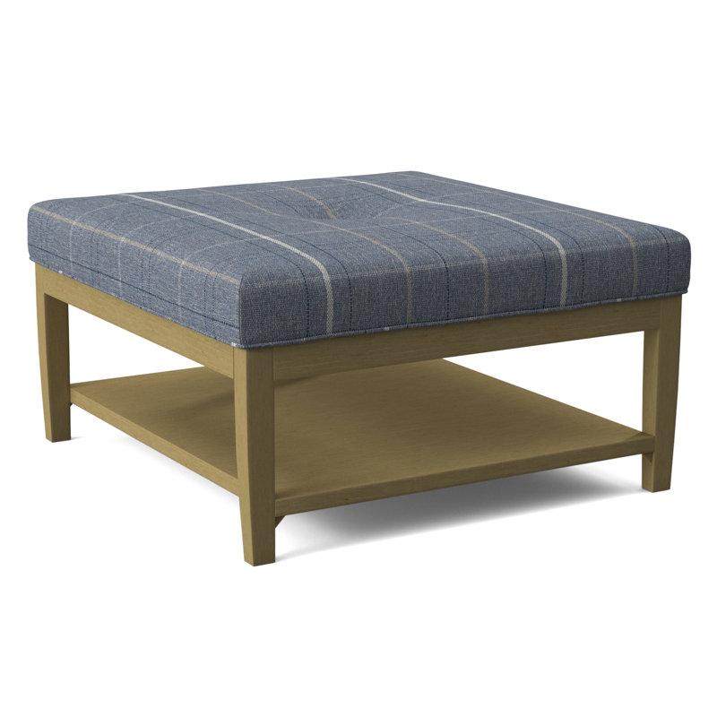 Hammond Square Ottoman, Antique Black Finish, Lapis Plaid; 0126-63