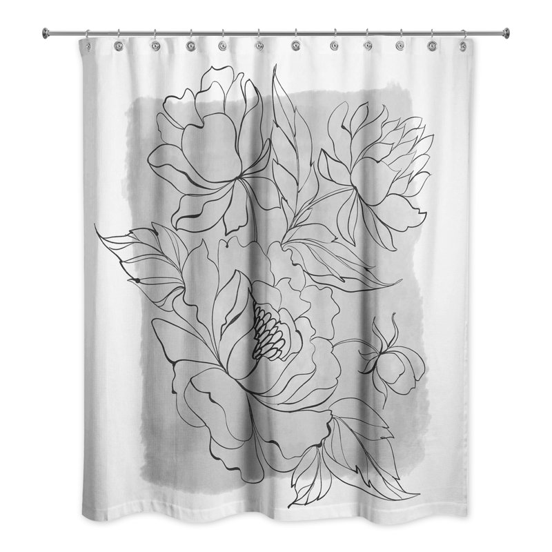 Rideau de douche à motif floral Deralin, Gris