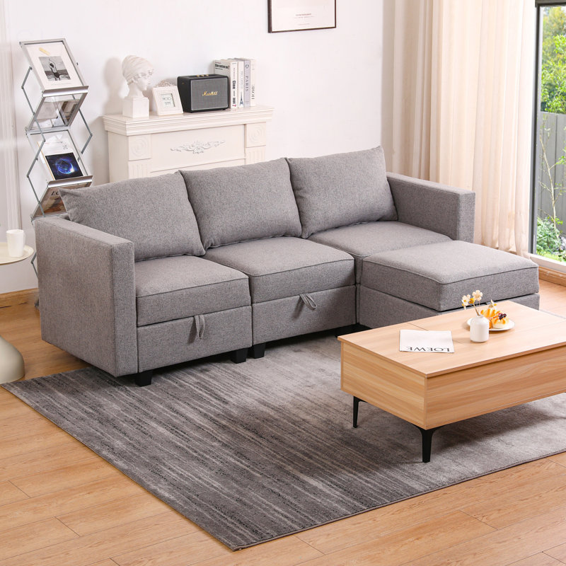 Canapé modulaire en L modulaire avec méridienne convertible et rangement spacieux, parfait pour les petits espaces et une utilisation polyvalente