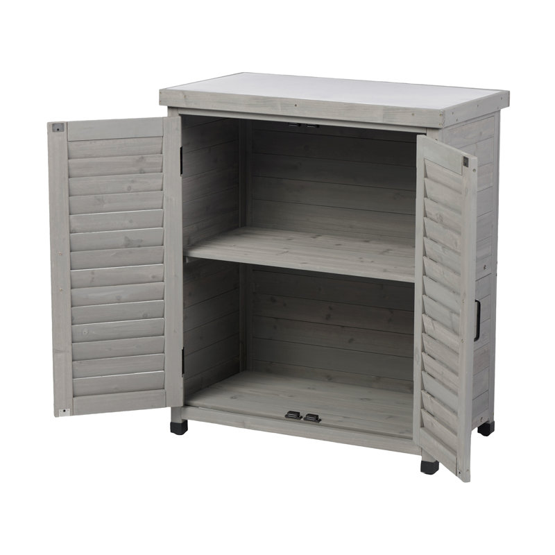 Banc de rempotage avec armoire de rangement et plateau de table en métal pour patio extérieur