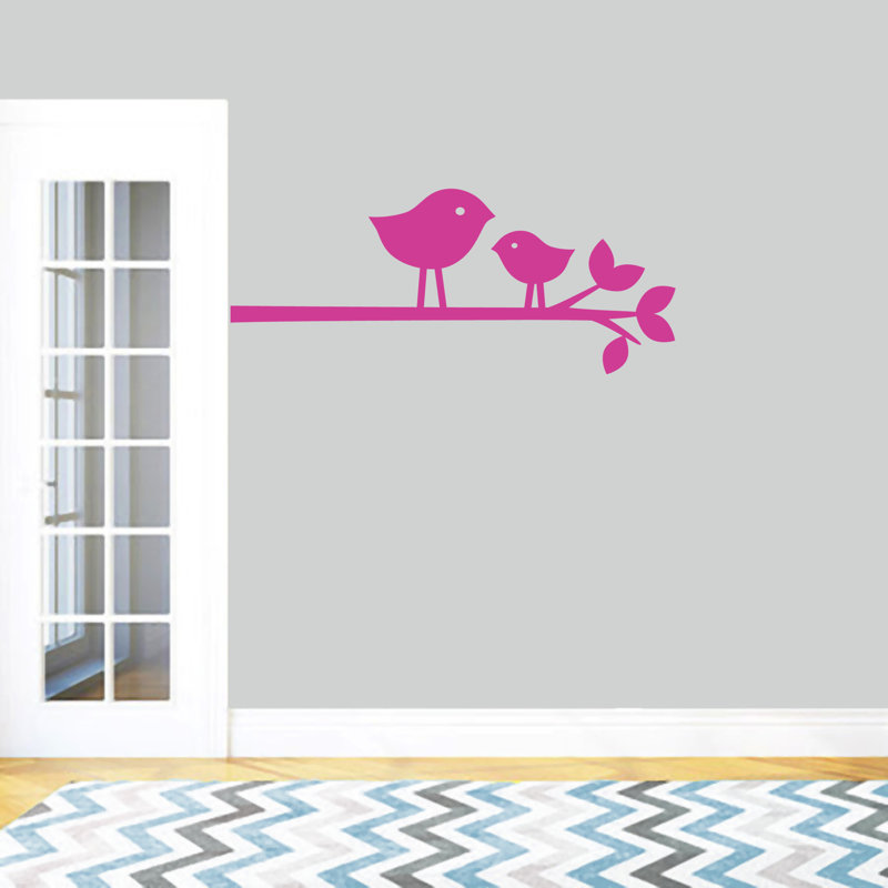 Décalcomanie murale oiseaux sur une branche, Rose vif