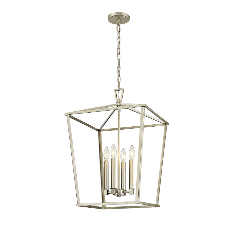 Lustre lanterne géométrique ouvert 4 lumières, Champagne doré