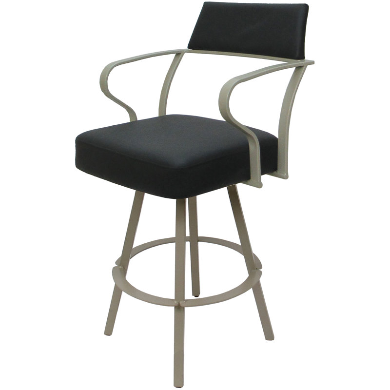 Tabouret de comptoir pivotant en métal 26 po Labawld, Vinyle gris / cadre beige
