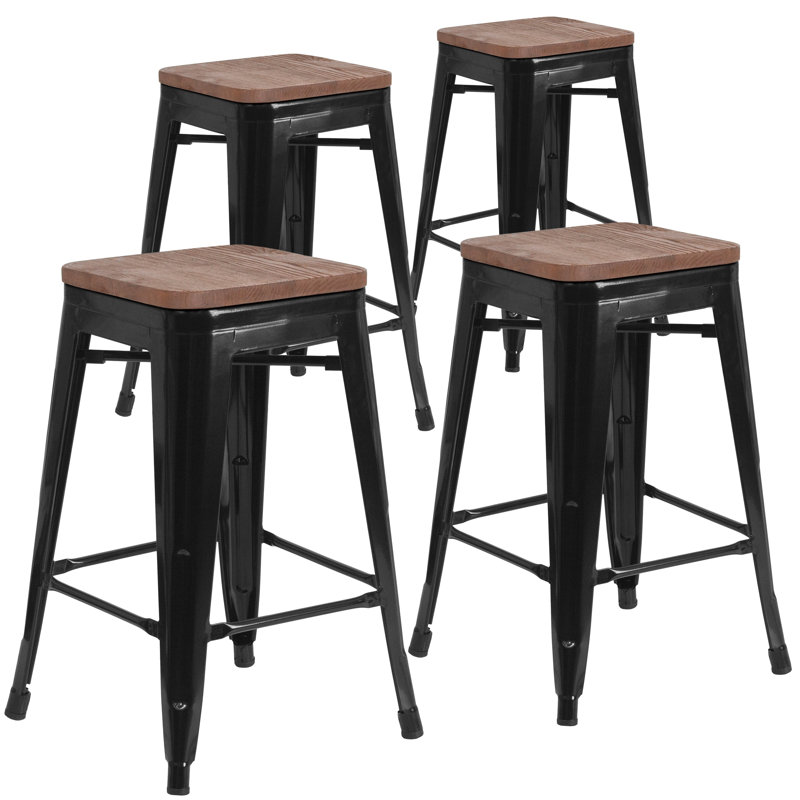 Tabouret à hauteur de comptoir 24 po Gladus, Noir, Tabouret de comptoir (assise de 24 po de hauteur), 4