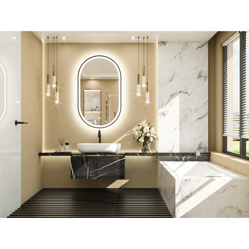 Chavira Oval Anti-Fog LED Vanity Mirror, Matte Black, 40" x 24"