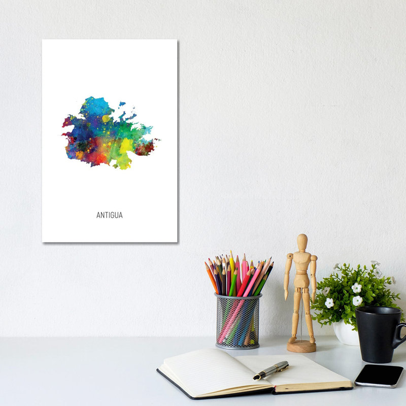 Antigua Map by Michael Tompsett - Wrapped Canvas Print, 20.32 cm H x 30.48 cm W