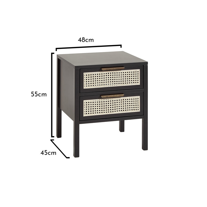 Tenaya Cane Bedside Table, Black