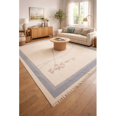 Tapis indien crème crème Dhurrie 9 x 12