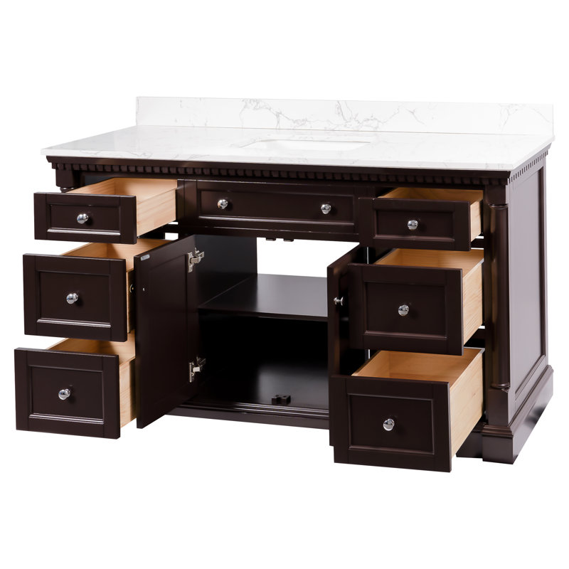 Fossen 60'' Single Bathroom Vanity with Top, Chocolate, Engineered Marble