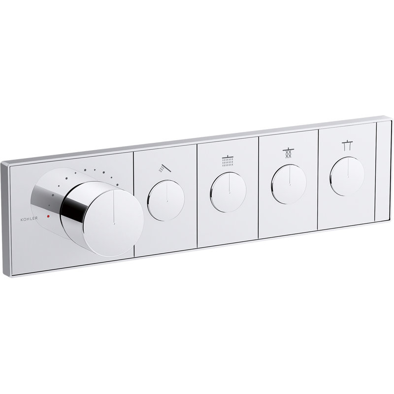 Panneau de commande de valve thermostatique à quatre prises Anthem avec boutons-poussoirs encastrés, Blanc