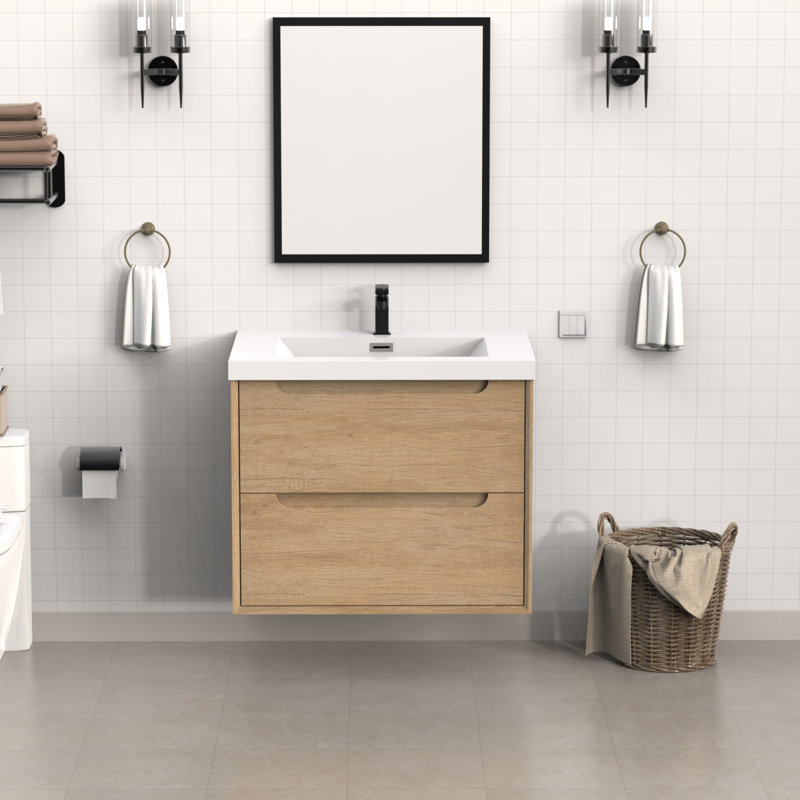 Lavabo de salle de bain 30 po à simple cuve intégrée en résine avec robinet à un trou