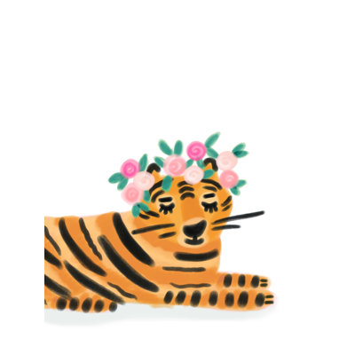 Tigre avec fleurs - impression sur toile tendue