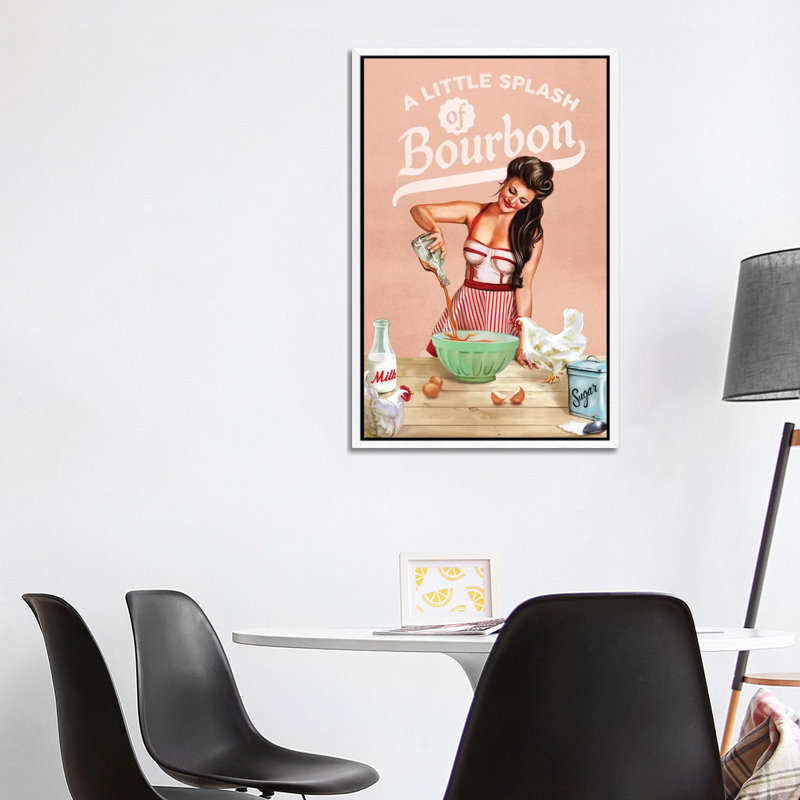 Bourbon Chickens Pinup - Print on Canvas, 101.6 cm H x 66.04 cm W, White Framed