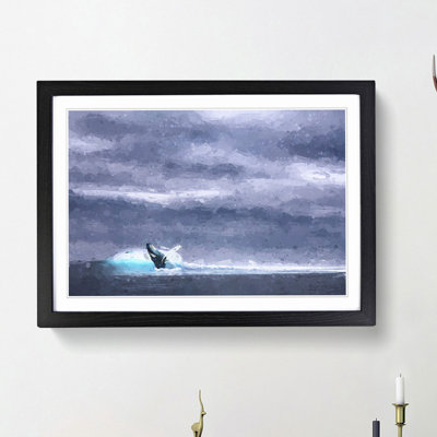Blue Whale with Ocean Scene in Abstract - Picture Frame Painting Print