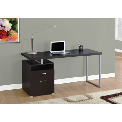 Bureau d'ordinateur, bureau personnel, ordinateur portable, installation à gauche, à droite, tiroirs de rangement, L 60 po, stratifié de travail, métal, contemporain, moderne