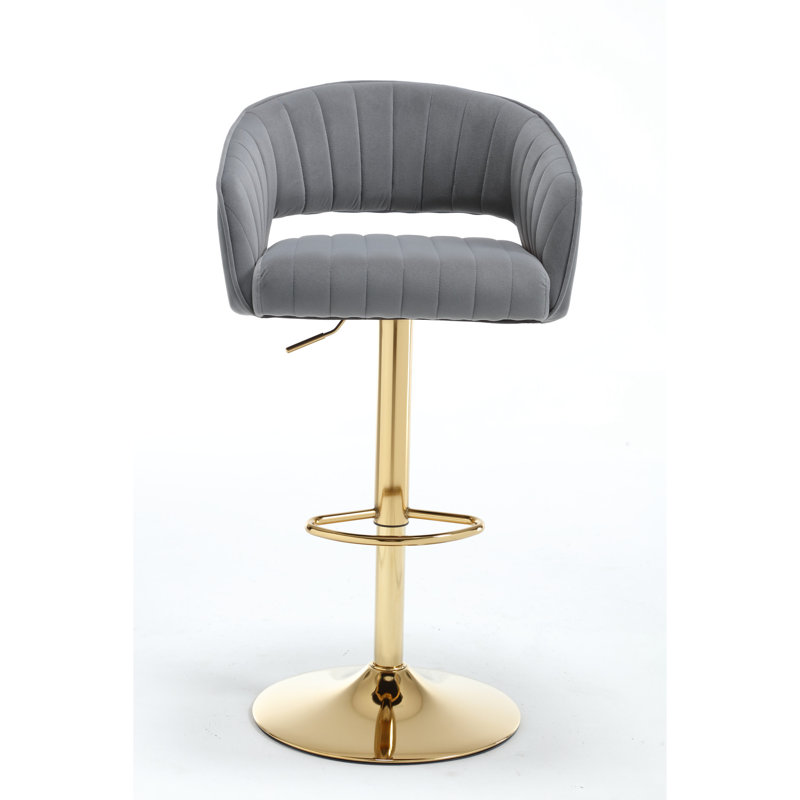 Chaise de bar en velours gris, hauteur réglable
