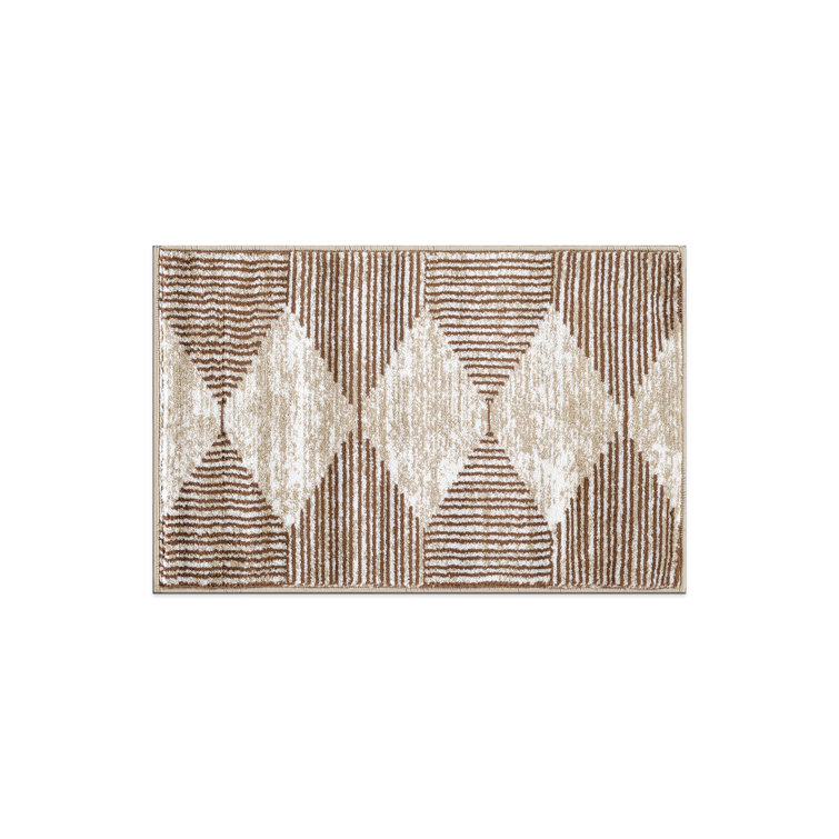 Beige Brown Geometric Stripe Area Rug