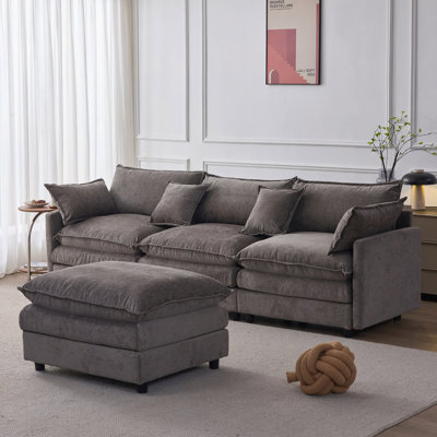105" Modular Sectional Couch,Upholstered Soft Chenille Fabric Sofa,3 Seater With Ottoman L Shape Sofa