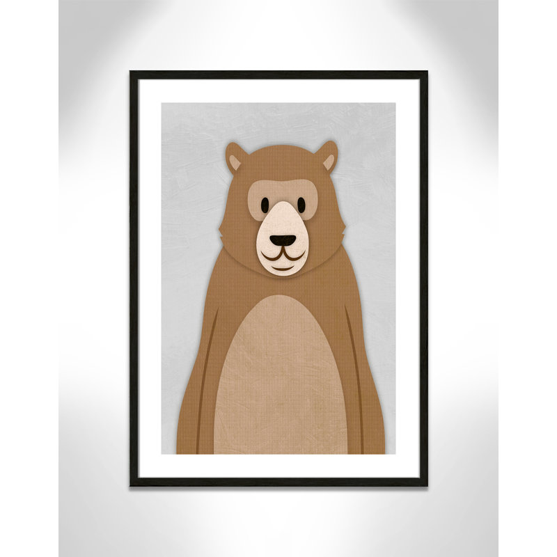 Cheery Bear' Wall Decal, 34.5" H x 24.5" W x 1.18" D, Black Woodgrain Box Framed