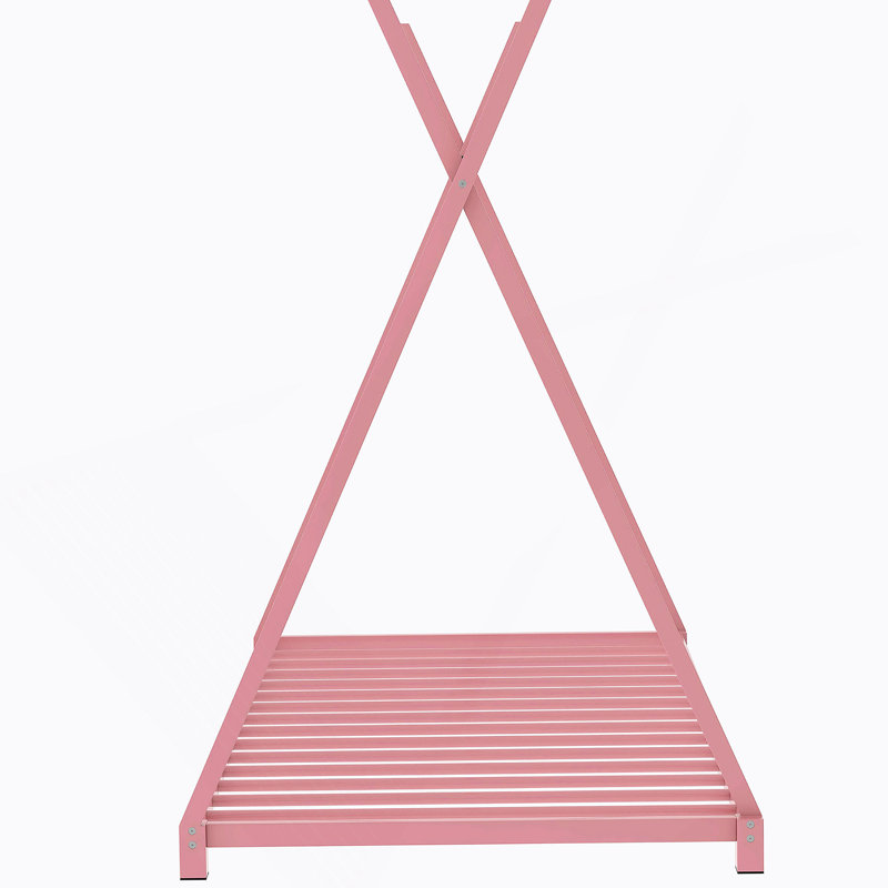Lit plateforme simple en métal avec structure triangulaire, rose, Rose