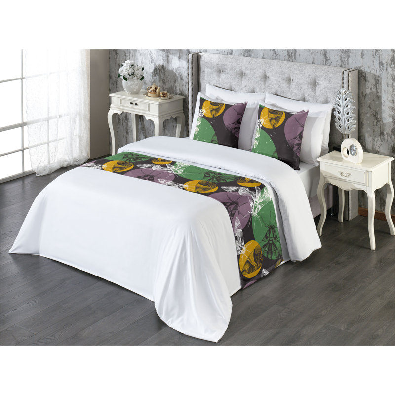 Ambesonne Nature Bed Runner Set Abstract Moth Sketchy Print Orange Pale Lilac, King