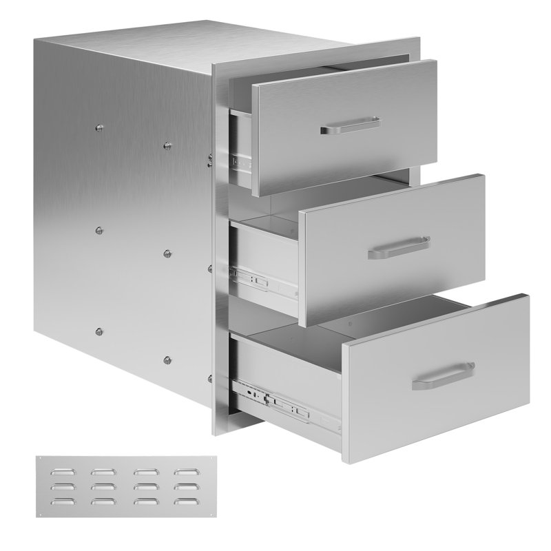 Unité de rangement de cuisine en acier inoxydable à 3 tiroirs P 23 po x H 23 po x l 18 po