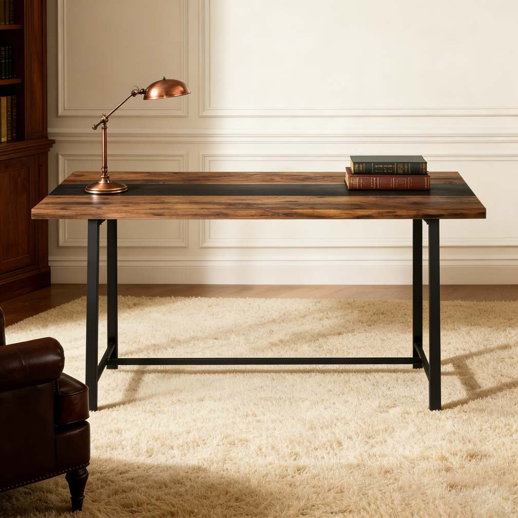 Large Tabletop George Oliver Long Dining Table with Large Tabletop and Steel Legs ...