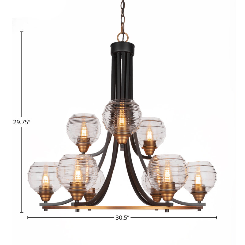 Soldado 9-Light Chandelier, Matte Black/Brass, Clear
