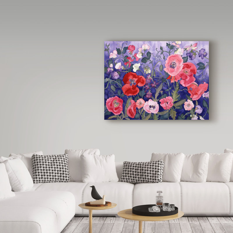 « Poppies and Sweet » Taryn - reproduction de peinture à l'aquarelle sur toile tendue, H 18 po x l 24 po
