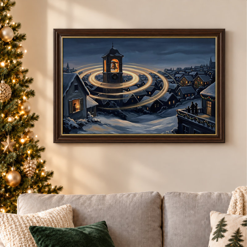 «Snowy Village Bell Tower», 12"H x 18"W