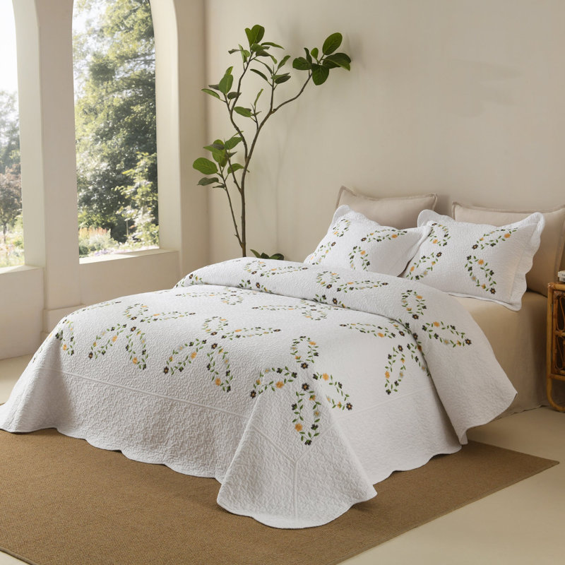 Ensemble de courtepointe brodée en coton 3 pièces, King Quilt + 2 Shams