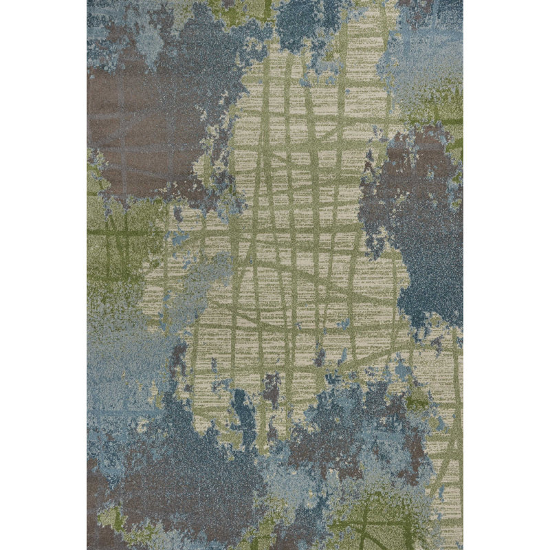 Tapis vert / bleu, Rectangle 6 pi 7 po x 9 pi 6 po