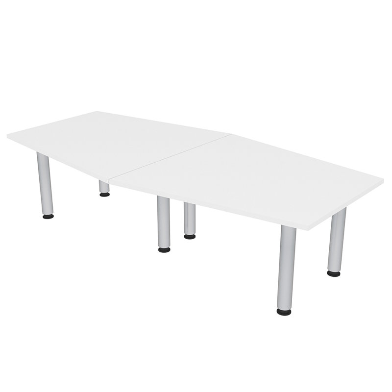 Table hexagonale avec pieds Nyemia, Blanc classique, Nickel brossé, L 72 po x l 36 po