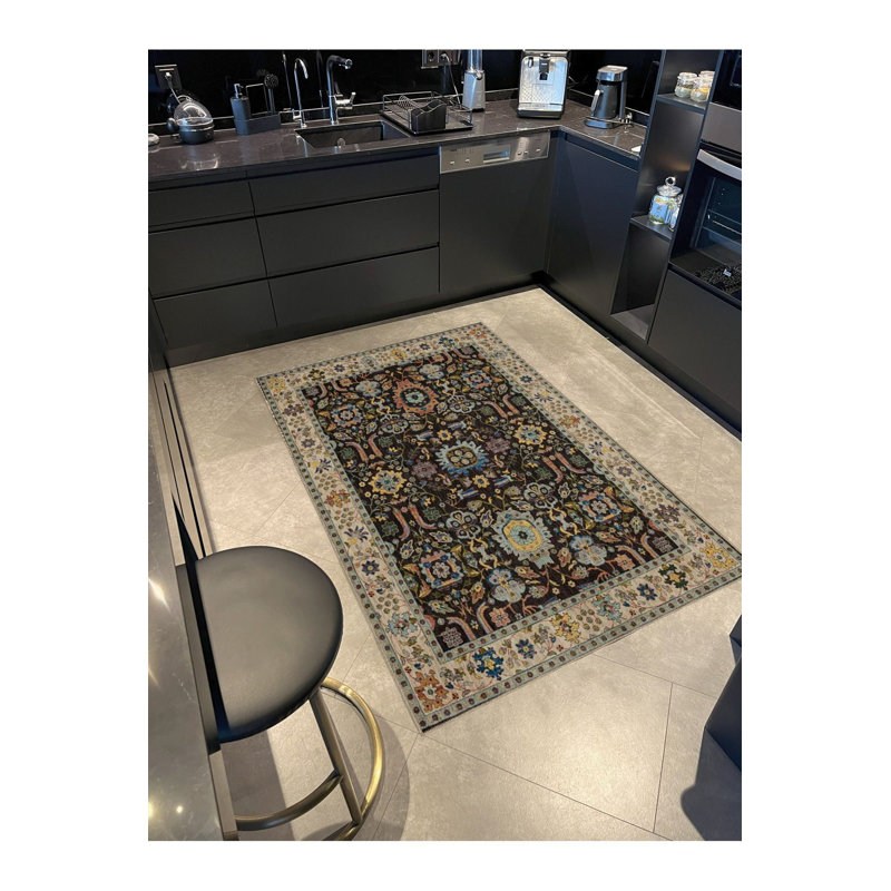 Dark Brown Themed Multi Coloured Patterned Ethnic Floral Vintage Decorative Rug Machine Washable, Square 3'3" 