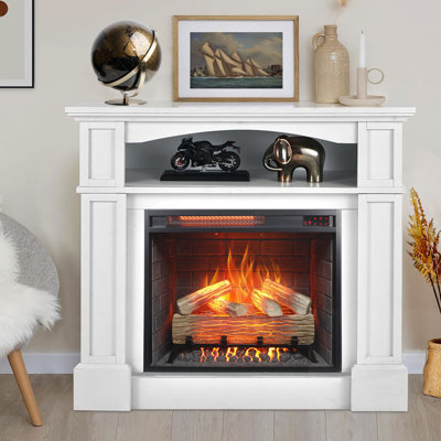 Insert de foyer électrique à chauffage infrarouge avec ensemble de flammes et bûches réaliste, télécommande et protection contre la surchauffe