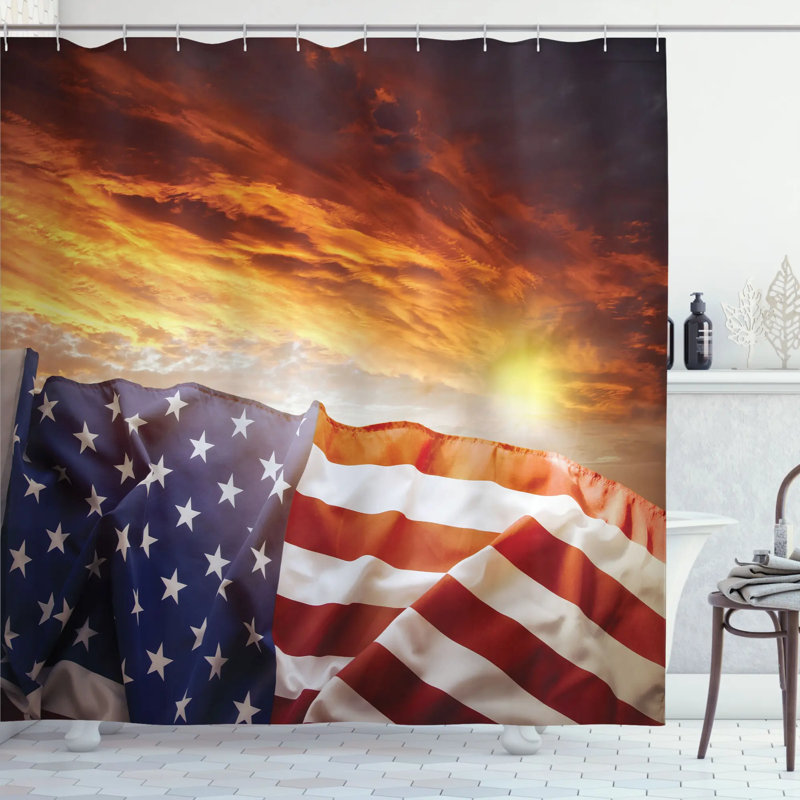 American Flag Shower Curtain with Hooks Included, 75" H x 69" W