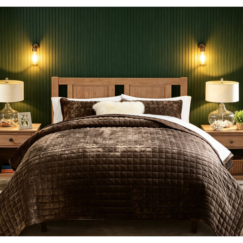 Ensemble de courtepointe en velours de très grande taille, couvre-lit matelassé toutes saisons avec 2 taies décoratives assorties