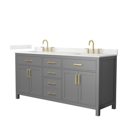 Meuble-lavabo double autoportant 72 po avec plateau en quartz Beckett
