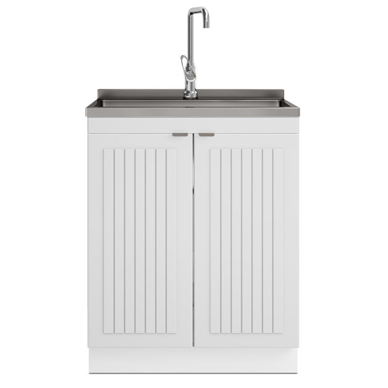 Armoire de buanderie et évier utilitaire l 28 "avec facette arquée et évier en acier inoxydable Murphy, blanc