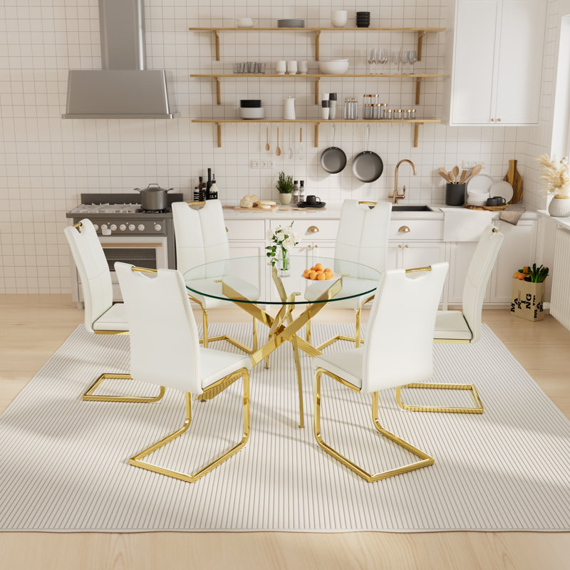 Lyne 6 - Person Pedestal Base Dining Set, 7