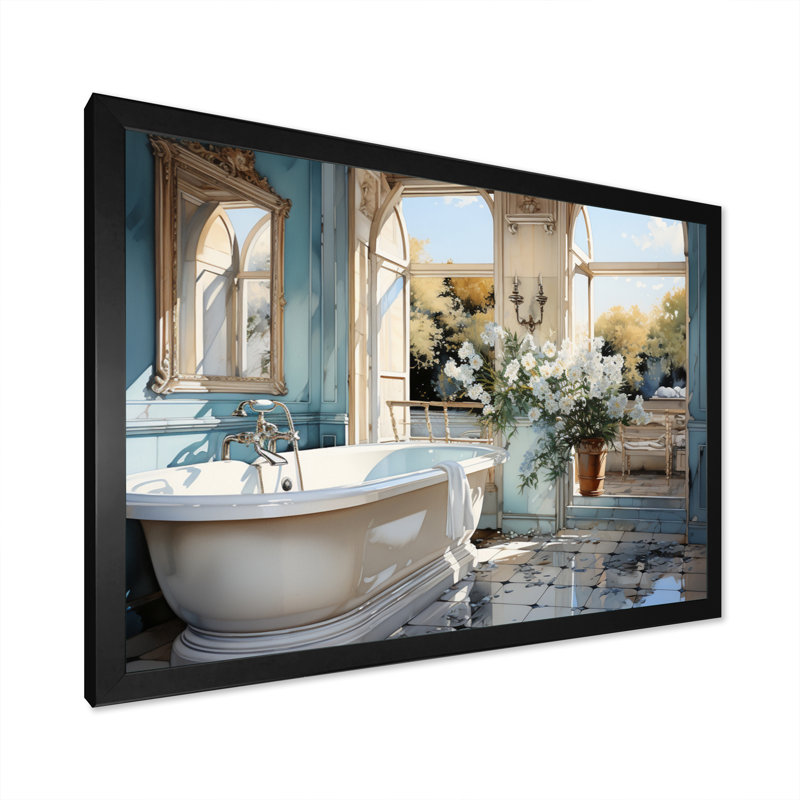Bathroom Bathroom Reflections Of I - Impression sur toile encadrée, H 16 po x l 32 po x P 1 po, Cadre simple noir