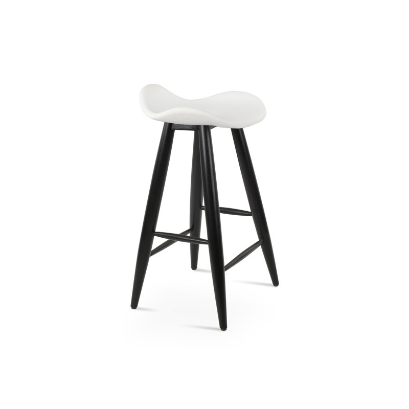 Tabouret Falcon Baba, Wengé, Similicuir blanc, Petit tabouret (siège d'une hauteur de 23 po)