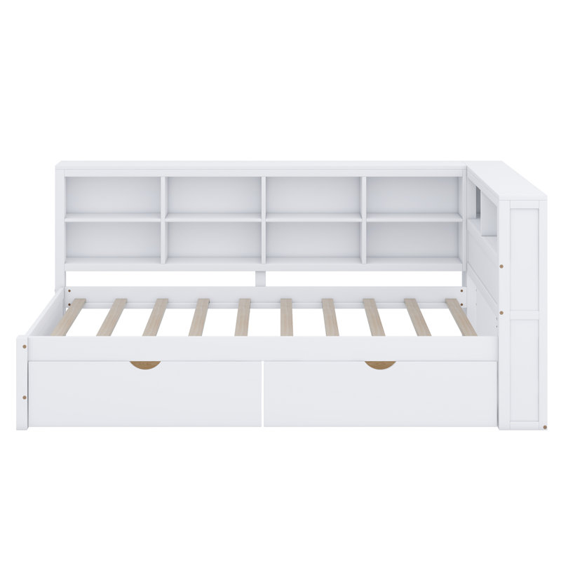 Wooden Daybed With Drawers,Storage Shelf And USB Charging Ports, Twin, White