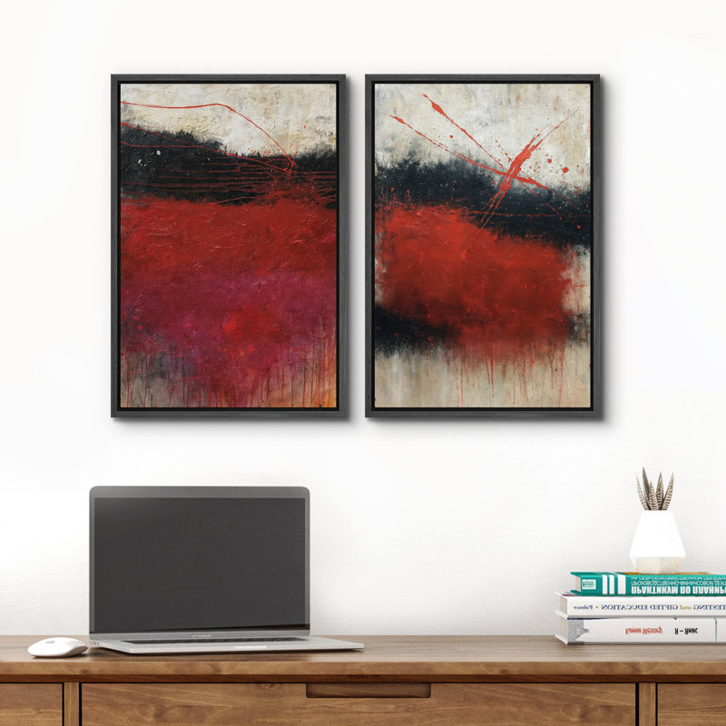 Art mural abstrait, ensemble de 2 reproductions d'art encadrées sur toile, H 36 po x l 48 po, Noir