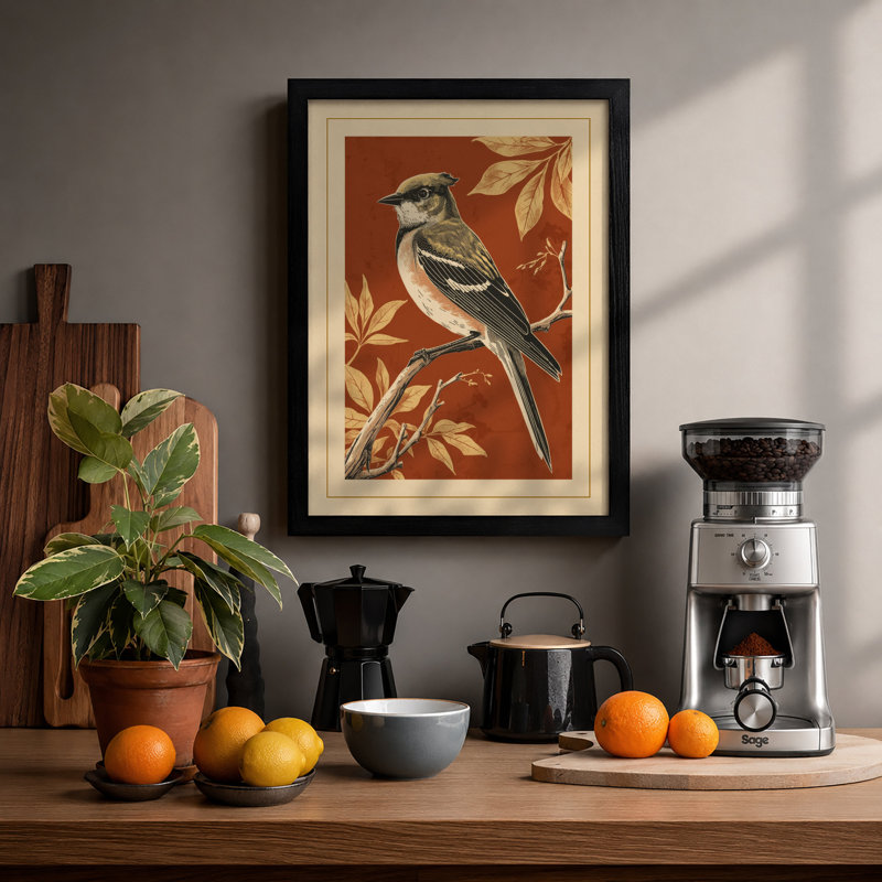 Long-Tailed Songbird Botanical - Framed Print, A4 - 29.7 x 21.0 cm, Black