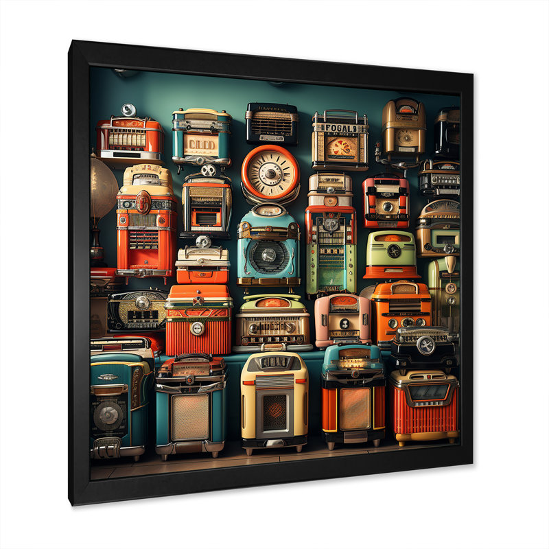 Nostalgic jukebox Tunes 2 - Jukeboxes, art mural, Cadre simple noir, H 16 po x l 16 po x P 1 po