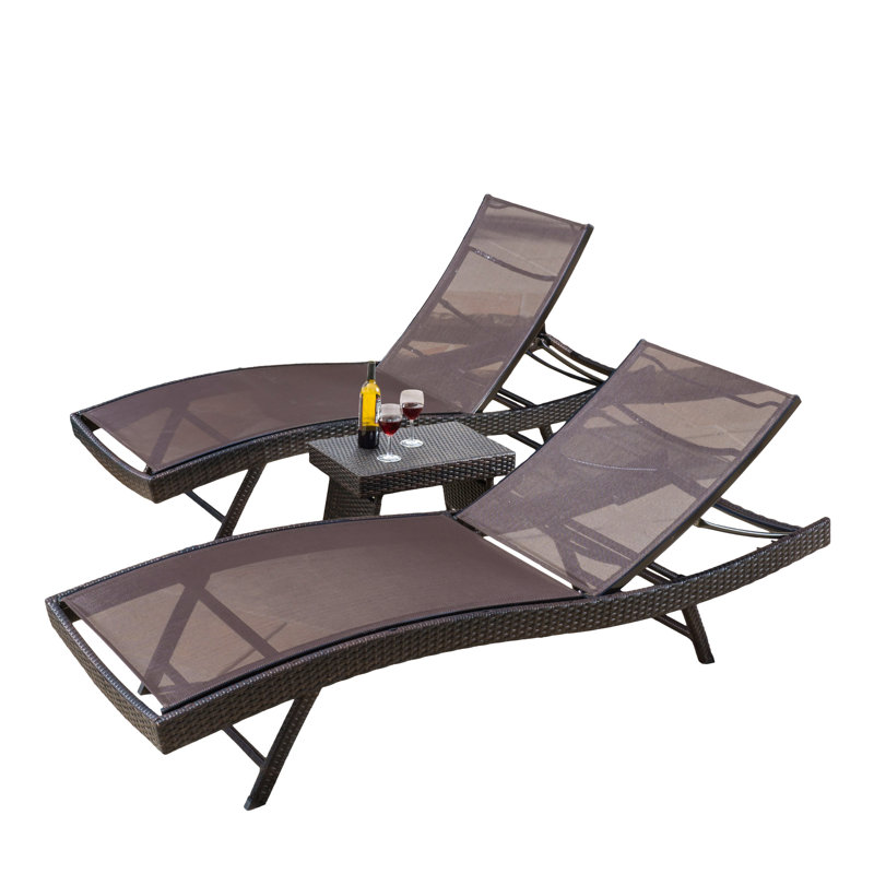 Ensemble de chaises longues inclinables avec table Agah