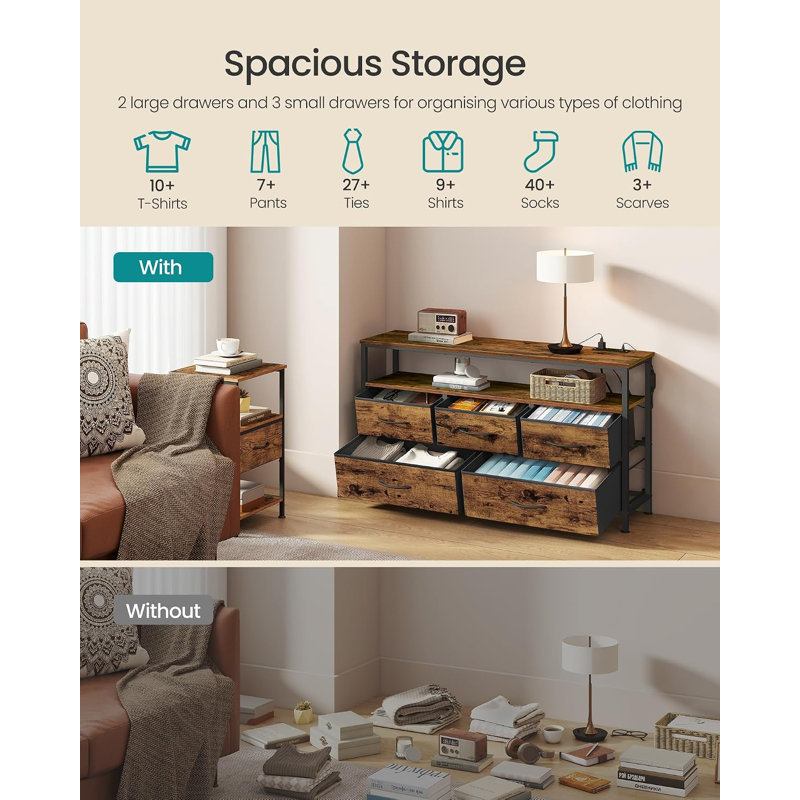 98.7 cm W Chest of 5 Drawers, Brown